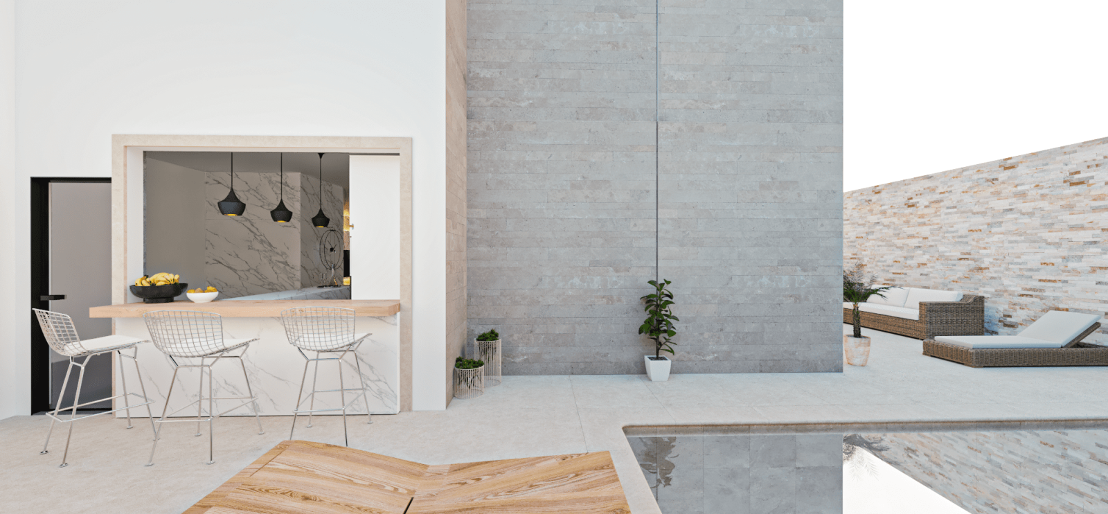 Wall strips de pierre naturelle beige pour façade maison moderne finition brossé