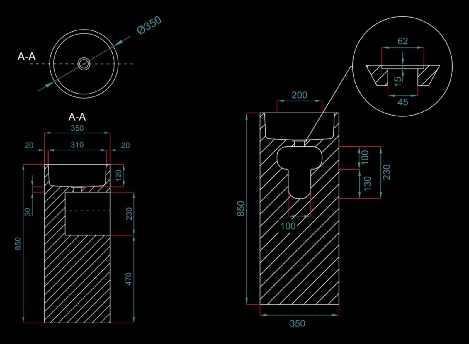 Vasque cylindrique sur pied en pierre naturelle grise Avalon