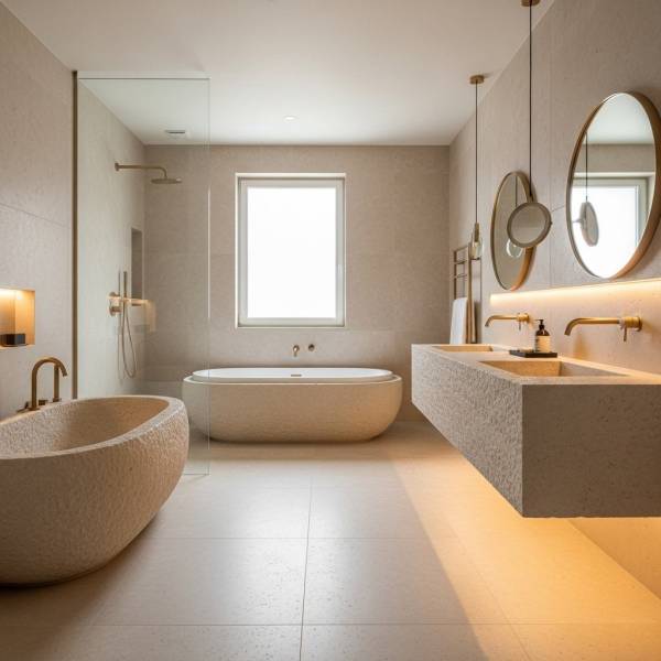 salle de bain en pierre naturelle de taza par promomarbre